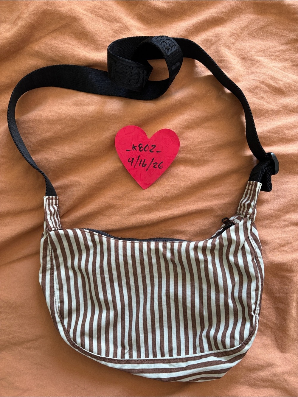 Used Brown Stripe Baggu Small Nylon Shounder Bag